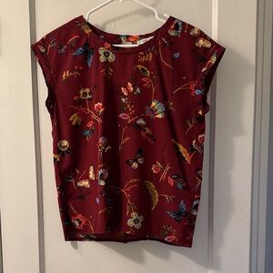 Abercrombie & Fitch Burgundy Butterfly Print Blouse